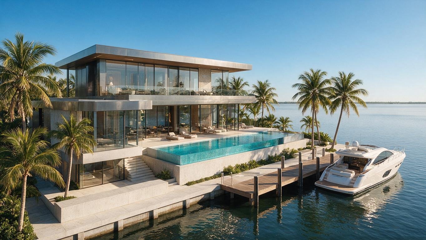 Contemporary Miami waterfront villa with private dock